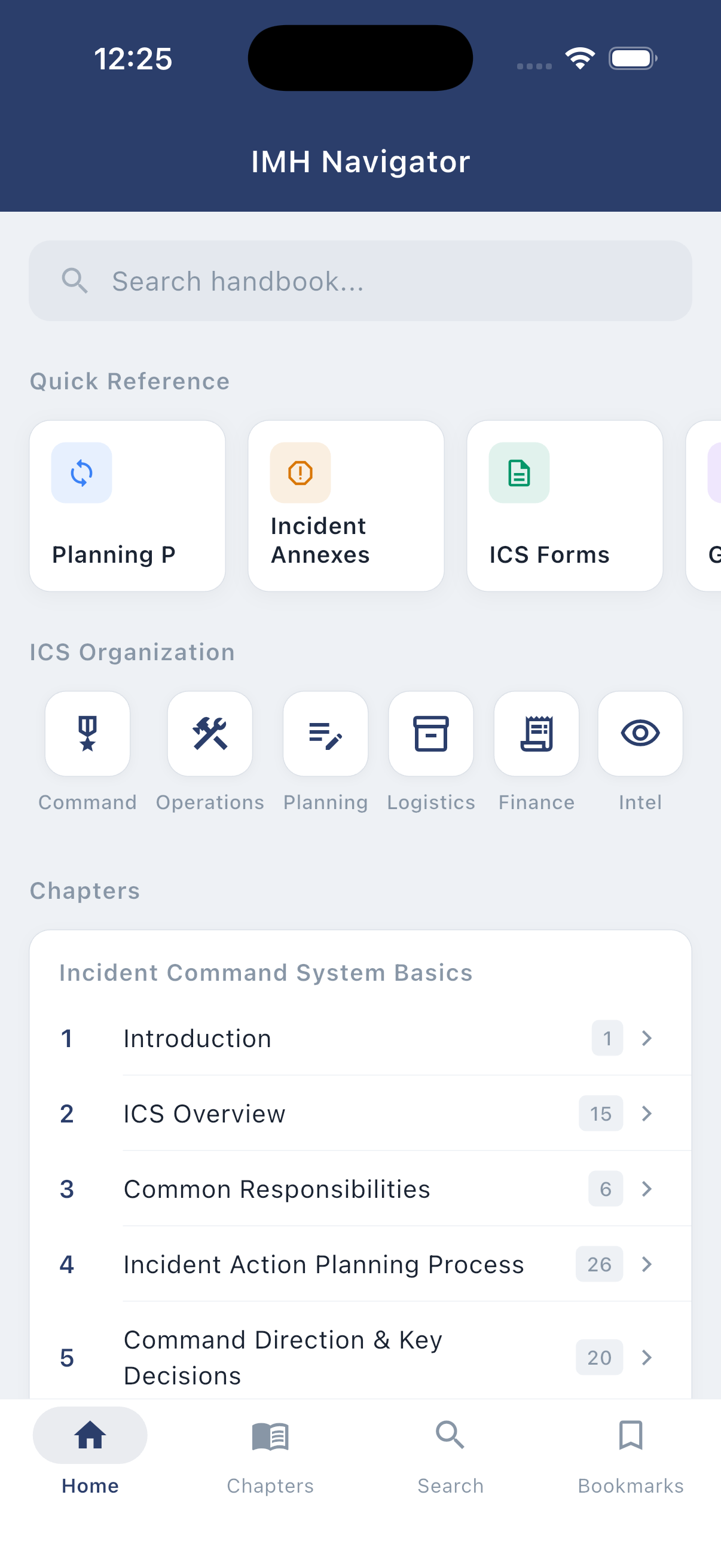 IMH Navigator app home screen